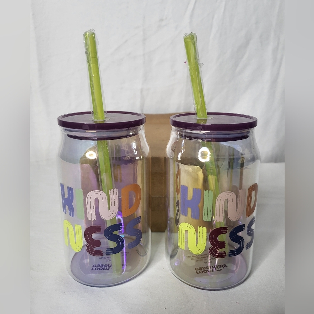 NEW Room Essentials "Kindness" Glass Straw Tumbler Set Of Two Target